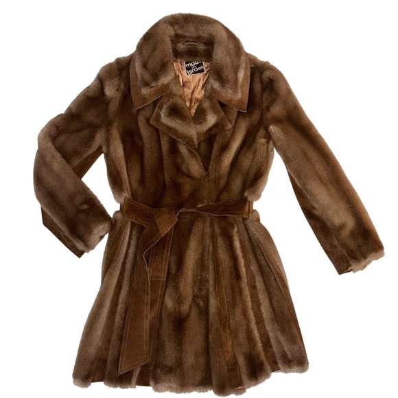 Tissavel France Jackets & Blazers - VTG Tissavel France Womens Faux Fur Mink Coat Sz 10 Belted Vintage Glam Mob Wife